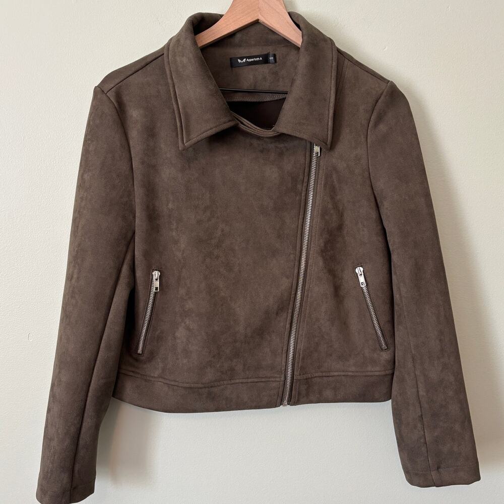 Apperloth A Faux Leather Moto Jacket, Size Small Green Cropped - Picture 3 of 9